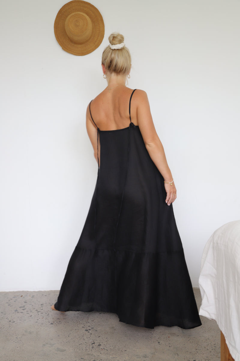 The Laundered Linen Straight Neck Maxi Dress