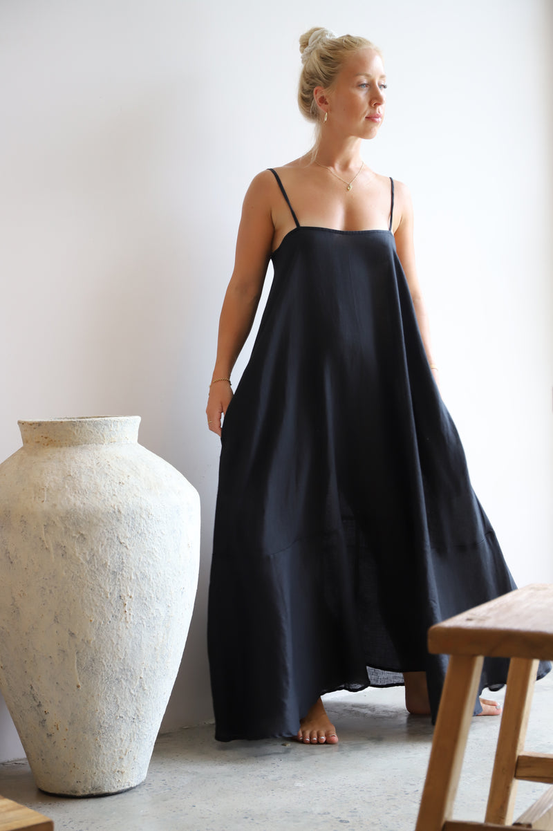 The Laundered Linen Straight Neck Maxi Dress