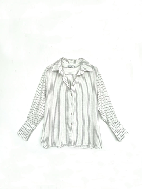 The Pinstripe Linen Button Shirt