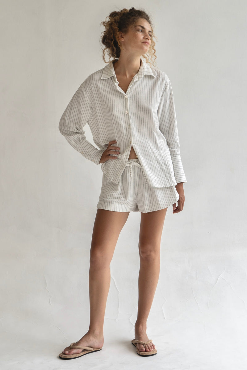 The Pinstripe Linen Shorts