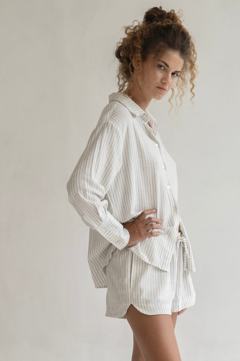 The Pinstripe Linen Shorts