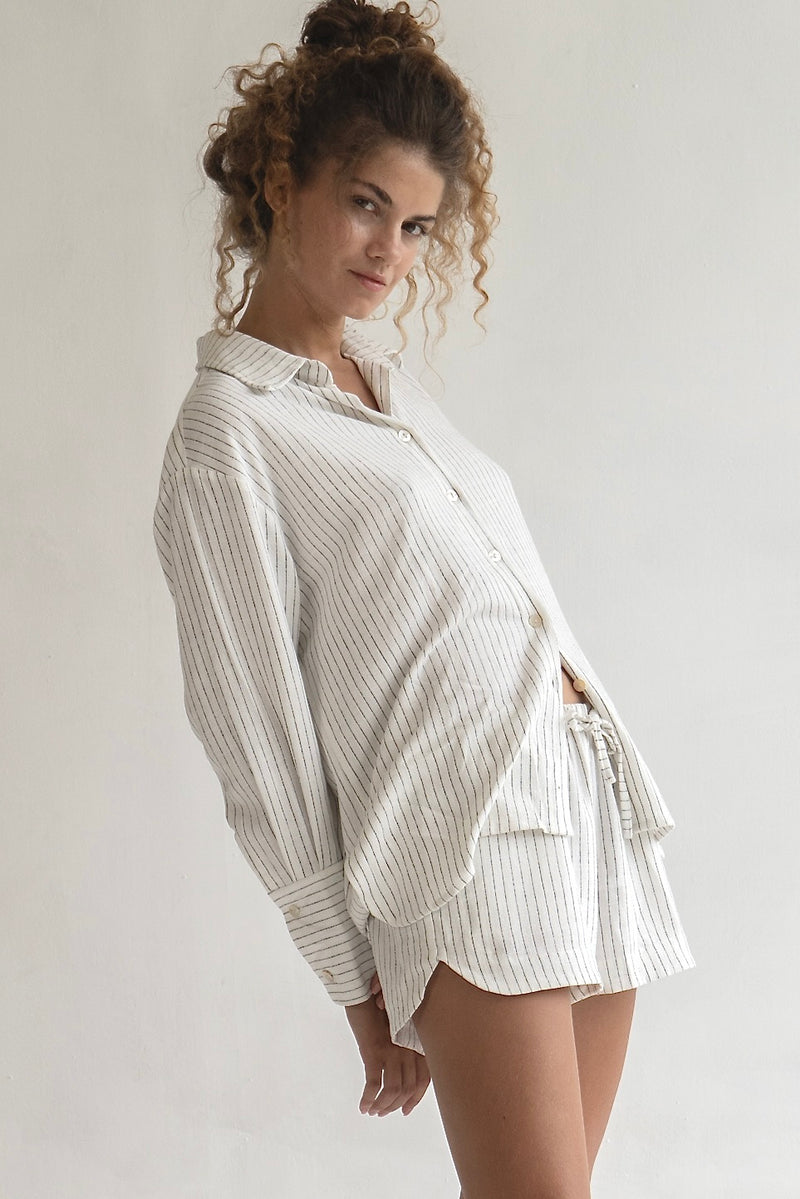 The Pinstripe Linen Button Shirt