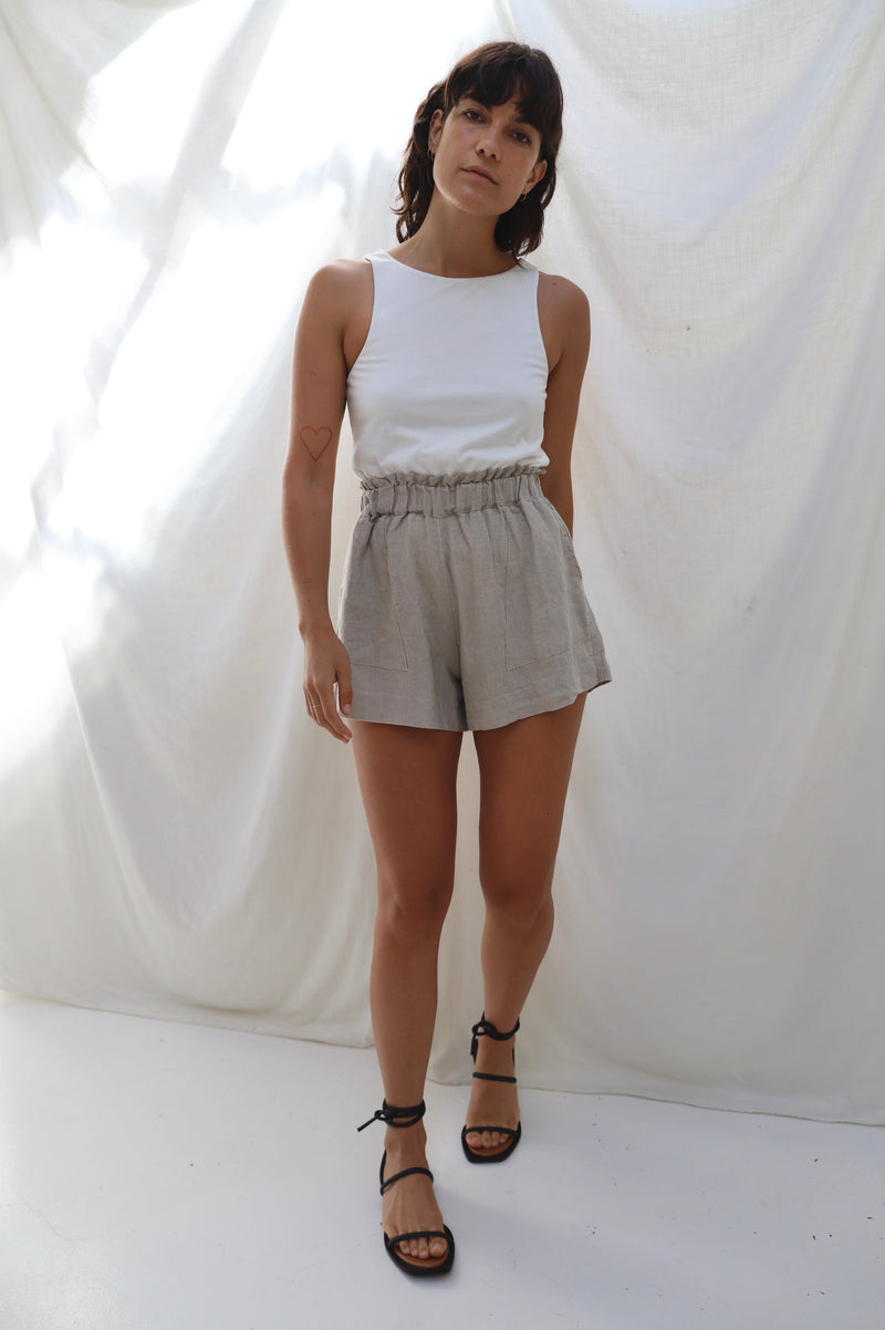 The Laundered Linen Paperbag Shorts - Sand
